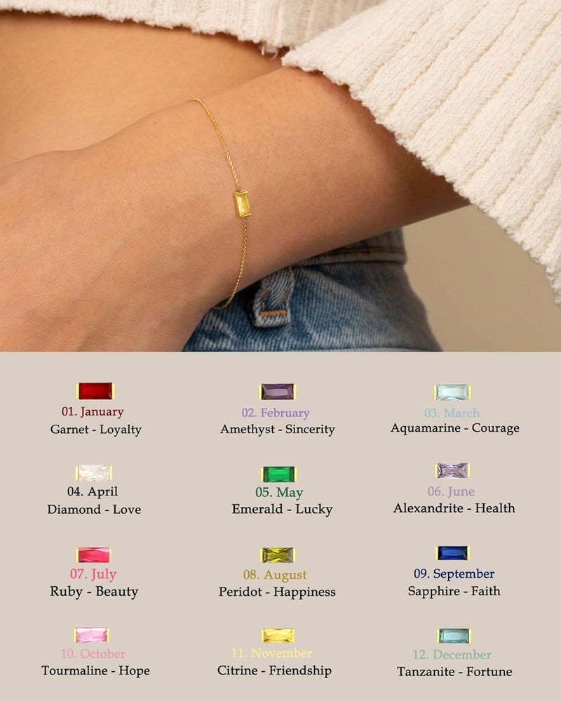 FUNEIA Birthstone Gold Bracelets for Women Non Tarnish Trendy Dainty 14K Gold Plated Bracelet Stack Stackable Blue Green May Emerald Friendship Bracelets Jewelry Gifts for Mom Best Friend - Image 3